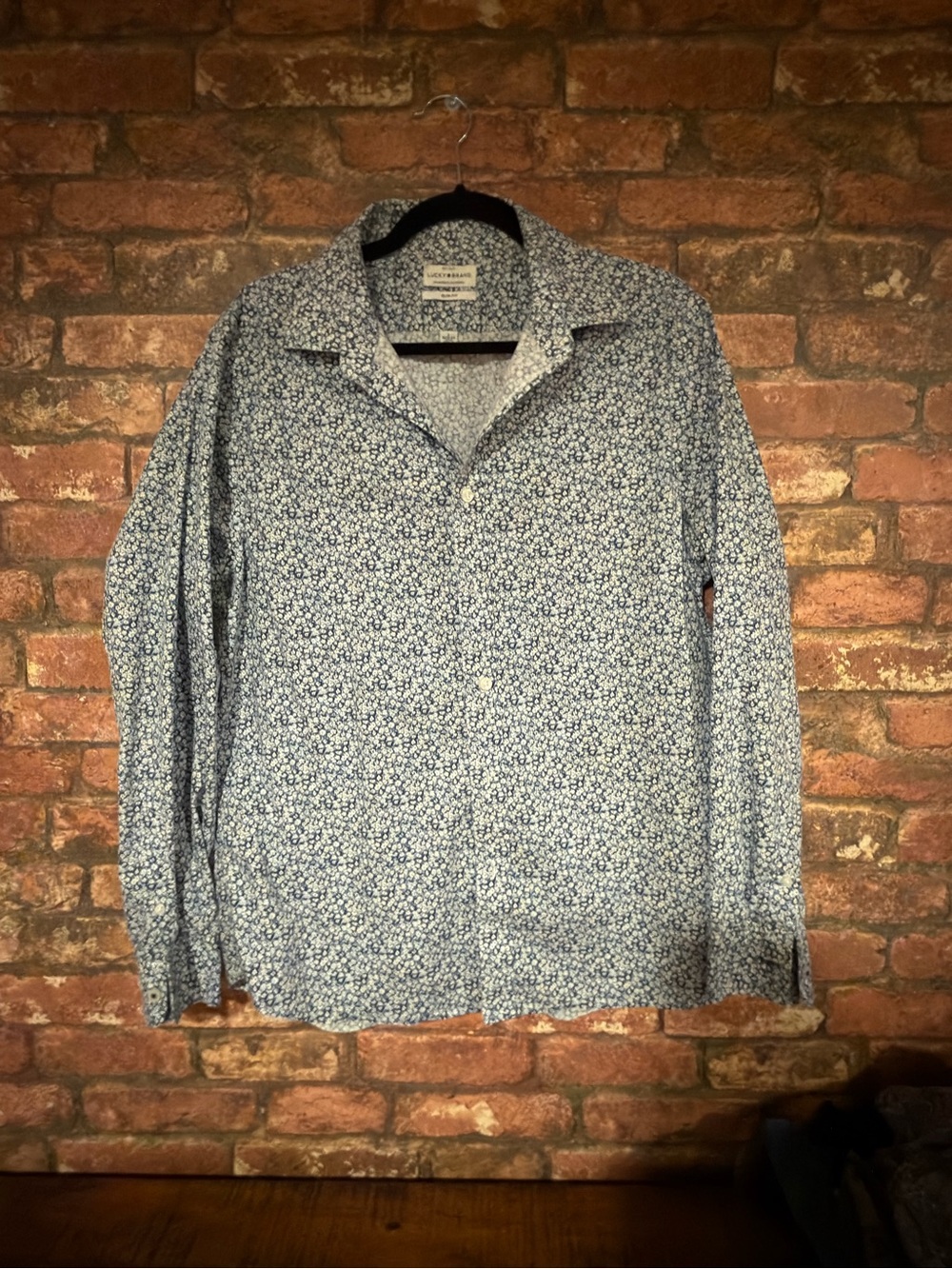 Lucky Brand Men’s L Slim Fit Blue Floral Long Sleeve Button Up Shirt